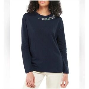Barbour Coast To Country Amberley Long Sleeve‎ Navy Floral Embroidered Size 14